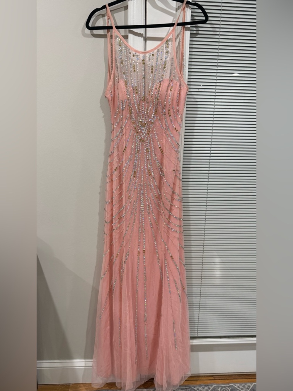 Pink/ coral  Peach Beaded Tulle Prom Gown
